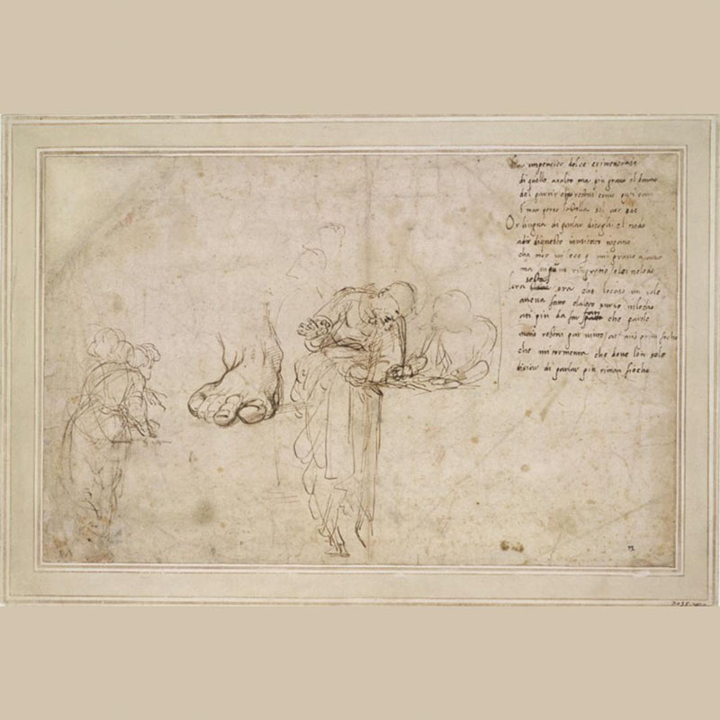 Raphael, Studies for the Disputation of the Holy Sacrament and a sonnet (c.1509-11).