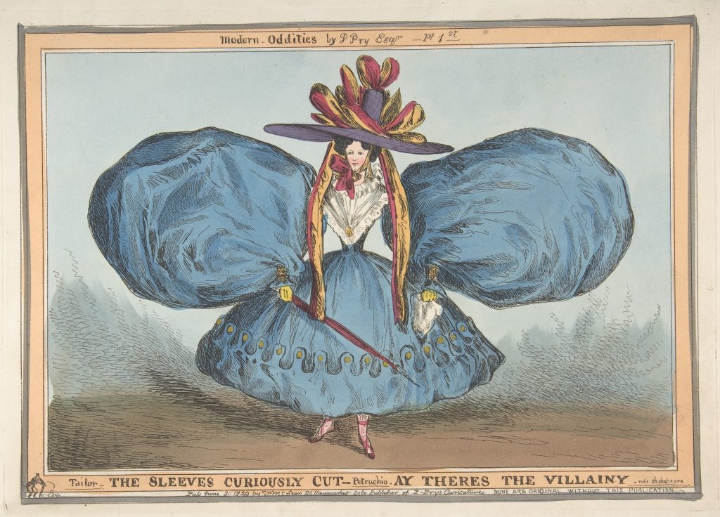 William Heath (‘Paul Pry’), Modern Oddities: The Sleeves Curiously Cut, Ay There’s the Villainy – vide Shakespeare (June 30, 1829). Courtesy of the Metropolitan Museum of Art.