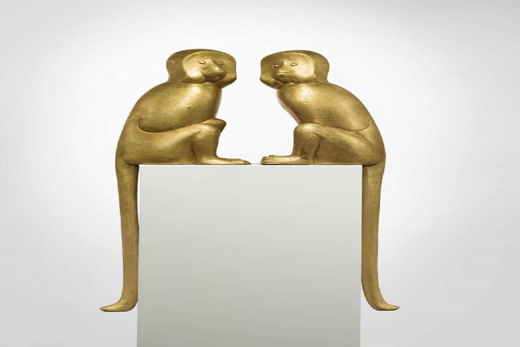 Two gilt bronze monkeys by Francois-Xavier. Courtesy of Sotheby’s.