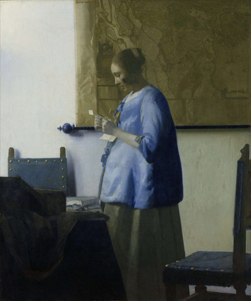 Johannes Vermeer, Woman in Blue Reading a Letter (1663).