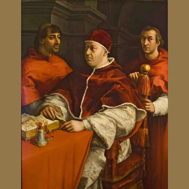 Raphael, Portrait of Pope Leo X with Cardinals Giulio de’ Medici and Luigi de’ Rossi (1518)