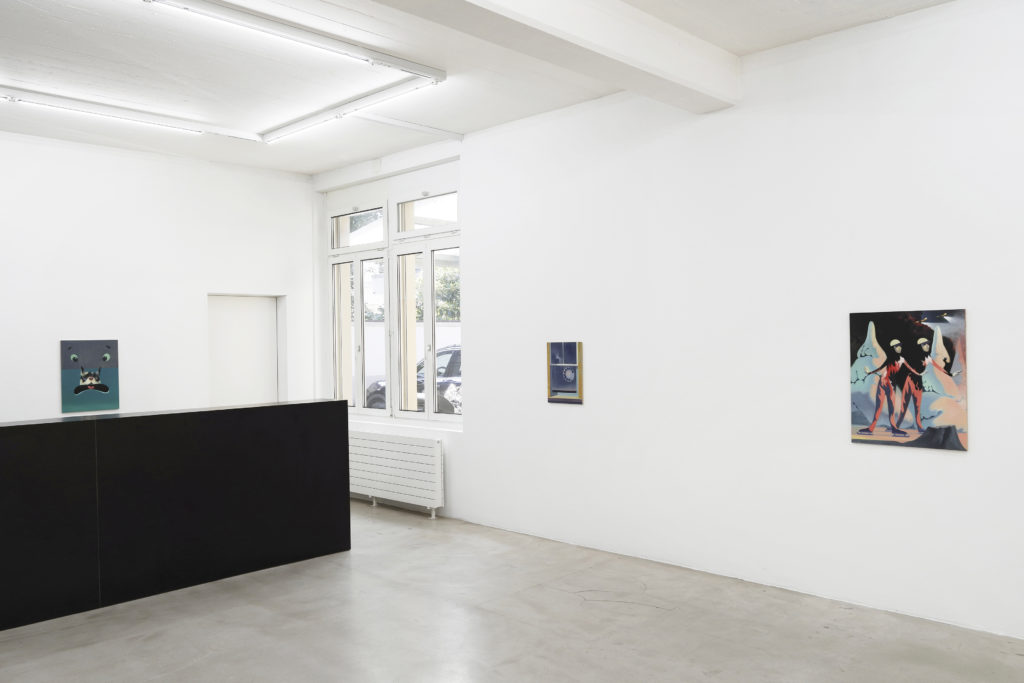 “Stephan Melzl: Helden, Grundanstrich” at Nicolas Krupp Gallery. Photo: Serge Hasenböhler.