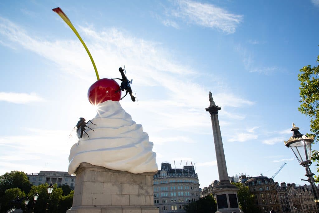 Heather Phillipson’s THE END sculpture for the Fourth Plinth is unveiled in London. Photo by David Parry/ PA Wire.